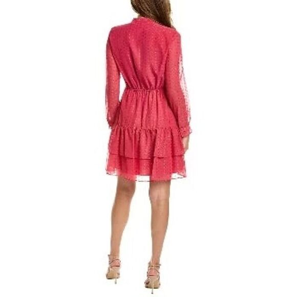 Nanette Lepore Women's Size 14 Red A-Line Dress Textured Dot Party - Picture 2 of 8